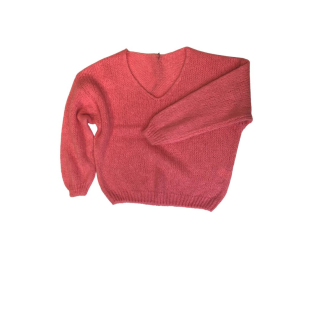 GROBSTRICK Pullover V-Ausschnitt Himbeer